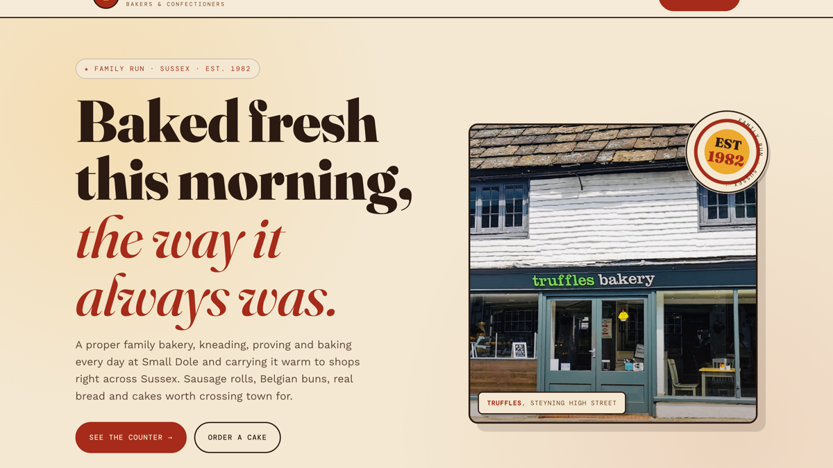 Truffles concept redesign, a family bakery in Sussex