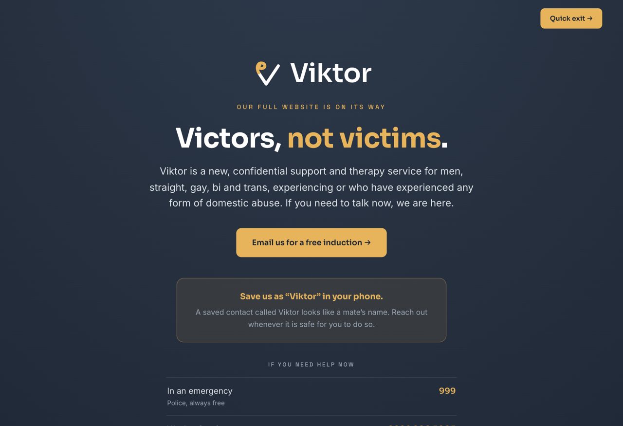 The Viktor holding page, live on the client's domain